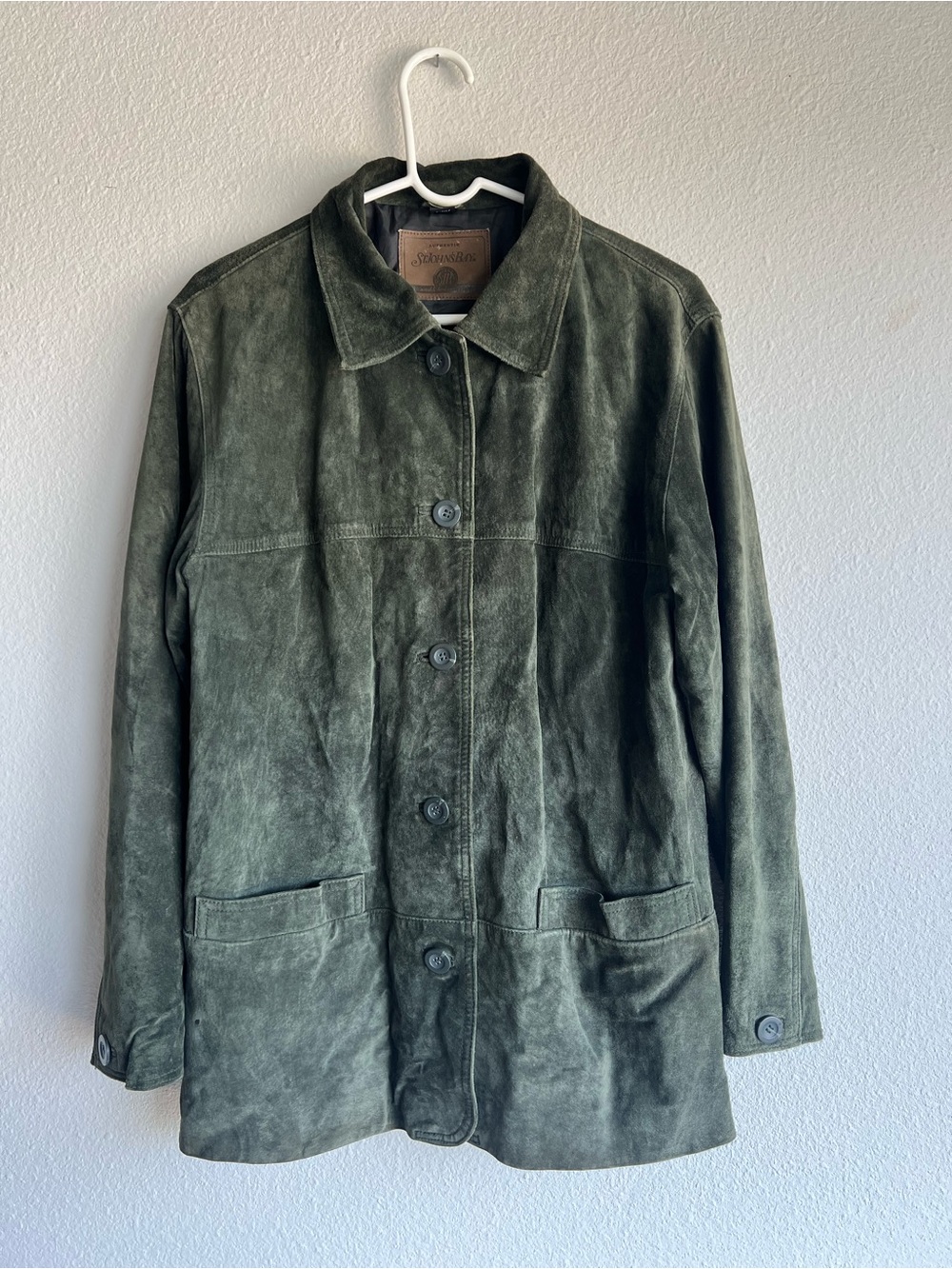 Vintage St. John’s Bay Genuine Leather Dark Green Chore Barn Coat Size Small